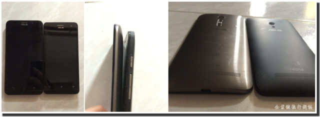 和 Zenfone 5 比較,可以看出 Zenfone 2 邊位較薄而 Zenfone 2 雖然比 Zenfone 5 大 0.5 吋,但實際上並不是大很多