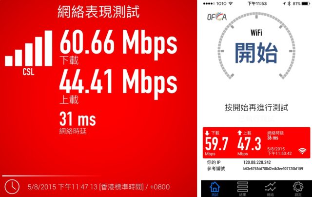 在家裏測試,可以看到華為 e5786 速度和 iPhone 5s 差不多