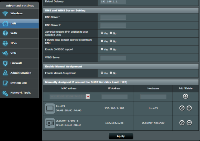 wol router dhcp fix ip