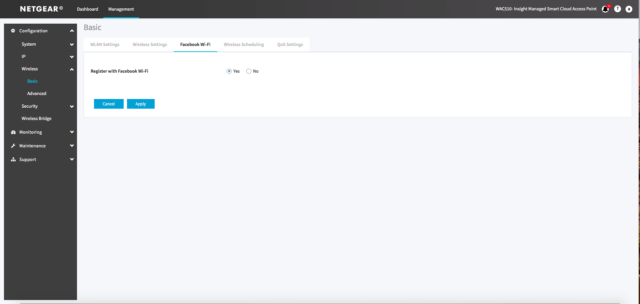 netgear wac510 facebook check-in setup