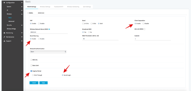 netgear wac510 facebook check-in setup